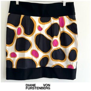 DIANE VON FURSTENBERG Payne Multicolor Silk Blend Side Pockets Mini Skirt Sz 12